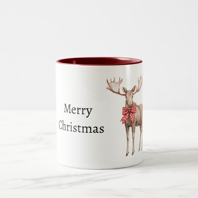 Caneca De Café Em Dois Tons Moose Red Hearts Christmas (Centro)