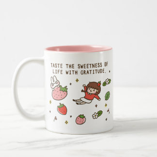 Caneca De Café Em Dois Tons Morango e Coelho Mensagem Positiva Café Mug