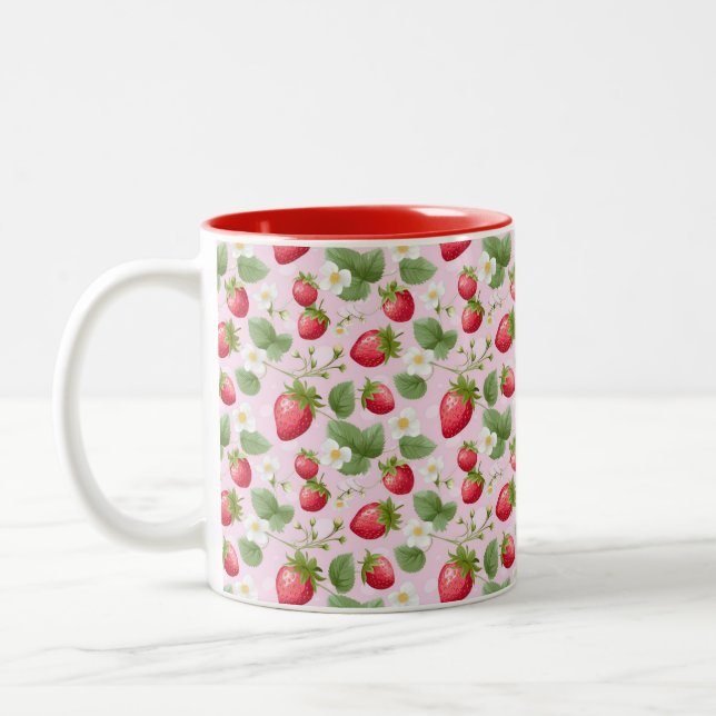Caneca De Café Em Dois Tons Morangue Vermelho Rosa Flores Brancas  (Esquerda)