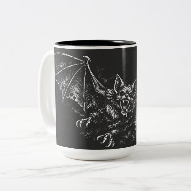 Caneca De Café Em Dois Tons Morcego Arremessador - por BurnsInHell (Frente Esquerda)