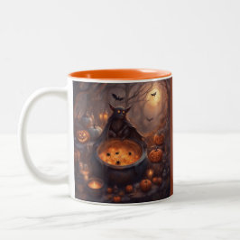 Caneca De Café Em Dois Tons Morcego Vampiro Gigante com um caldeirão cheio de
