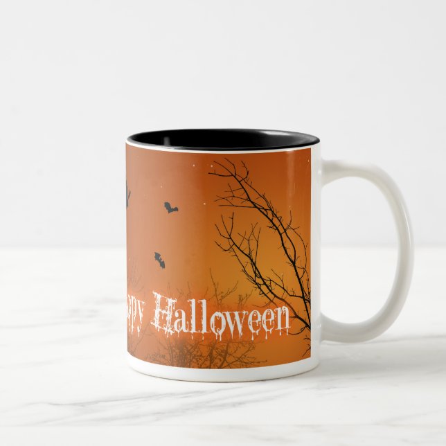 Caneca De Café Em Dois Tons Morcegos e árvores do Halloween - Mug (Direita)