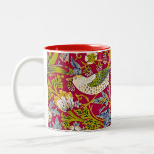 Caneca De Café Em Dois Tons Morris Red Background Strawberry Thief Patterno