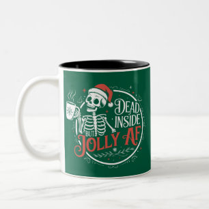 Caneca De Café Em Dois Tons Morto Dentro Mas Jolly Af Skull Santa Claus Xmas