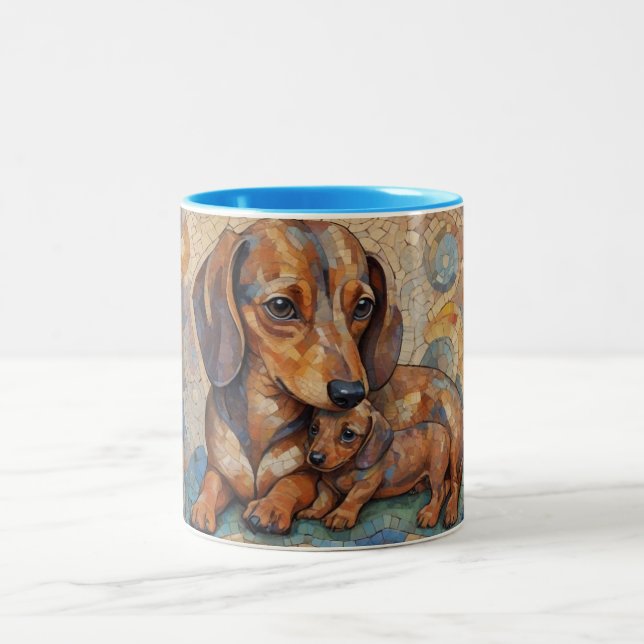 Caneca De Café Em Dois Tons Mosaico Dachshund Coffee Mug (Centro)