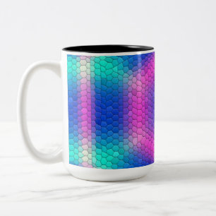 Caneca De Café Em Dois Tons Mosaico Hexágono Rosa com Gradação Azul