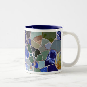 Caneca De Café Em Dois Tons Mosaicos do azul de Antoni Gaudi