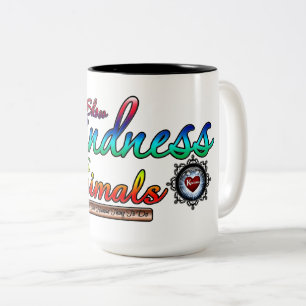 Caneca De Café Em Dois Tons Mostra Bondade Aos Animais Na Tipografia Do Arco-Í