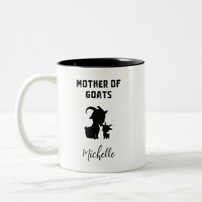 Caneca De Café Em Dois Tons Mother Of Goats Funny Farm Animal Lover Mama (Esquerda)