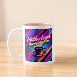 Caneca De Café Em Dois Tons Motherhood Powered by Coffee Dia de as mães engr