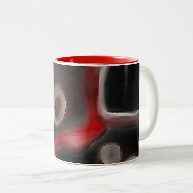 Caneca De Café Em Dois Tons Motif Arterial: Abstrato preto, branco e vermelho (Frente Esquerda)