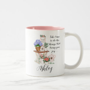 Caneca De Café Em Dois Tons Motivação do Nome Floral Encantador