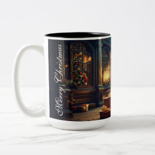 Caneca De Café Em Dois Tons Motivo de Natal com Presentes debaixo da Árvore de