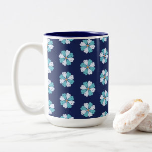 Caneca De Café Em Dois Tons Motivo Floral Azul Vibrante
