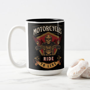 Caneca De Café Em Dois Tons Motociclos De Carro, Viagem Ao Vivo