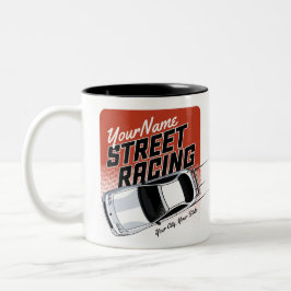 Caneca De Café Em Dois Tons Motoesporte de corrida na rua personalizado