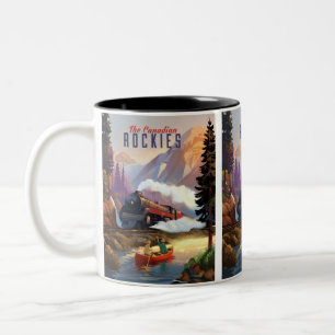 Caneca De Café Em Dois Tons Motor de corrente que atravessa montanhas, homens