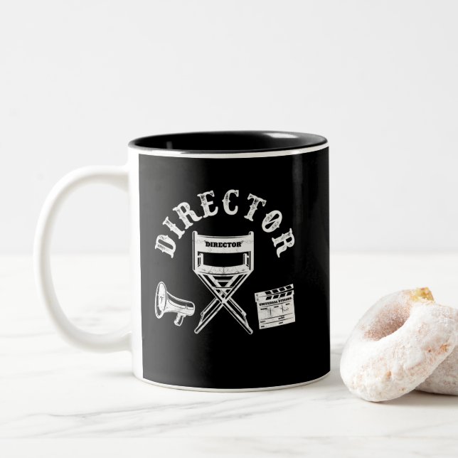 Caneca De Café Em Dois Tons Movie Director Filmmaker Director Chair (Com Donut)