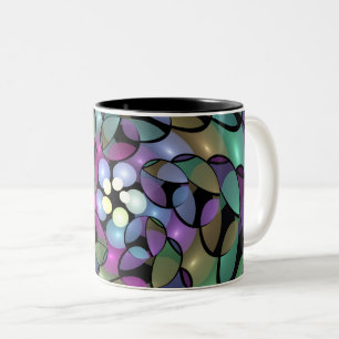 Caneca De Café Em Dois Tons Movimentos Coloridos Abstrato com Arte Fractal em
