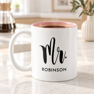 Caneca De Café Em Dois Tons Mr. Modern Script Monogramding Wedding