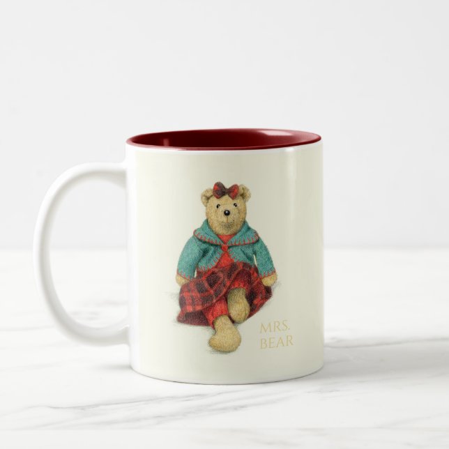 Caneca De Café Em Dois Tons MR & SRA. BEAR Maroon - Caneca De Dois Tons (Esquerda)