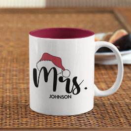 Caneca De Café Em Dois Tons Mrs Red Santa Hat Personalizado Christmas