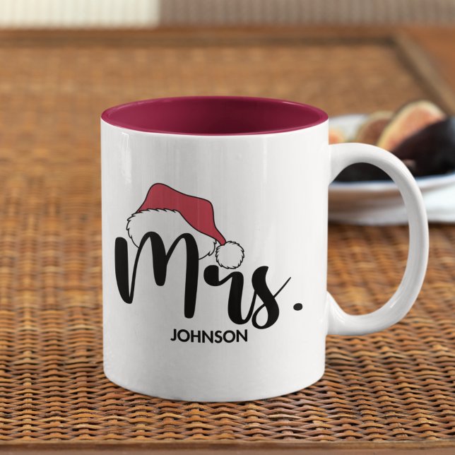 Caneca De Café Em Dois Tons Mrs Red Santa Hat Personalizado Christmas (Criador carregado)