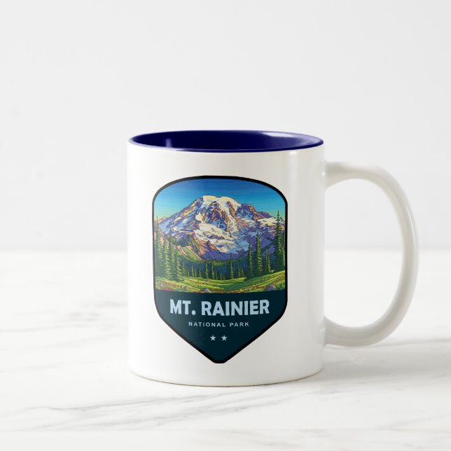 Caneca De Café Em Dois Tons Mt. Rainier National Park Shield (Direita)