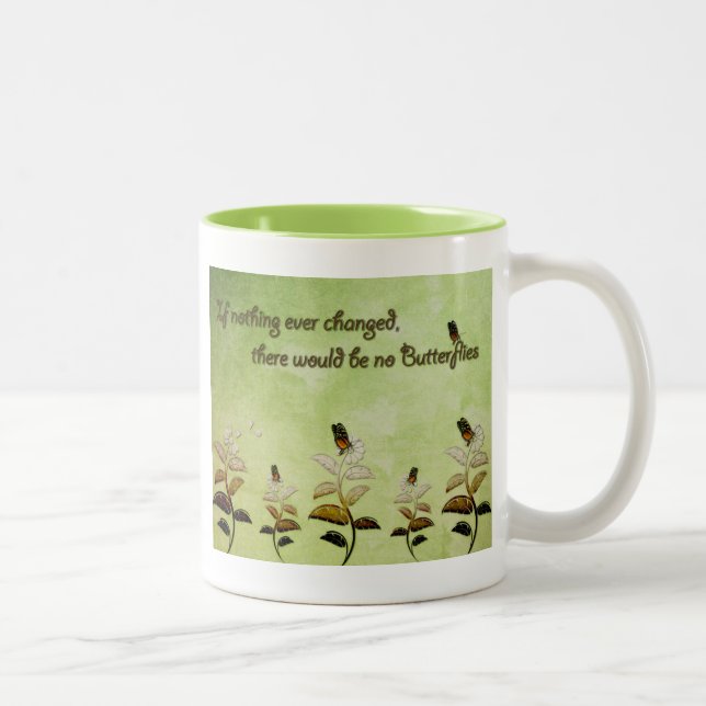 Caneca De Café Em Dois Tons Mude citações da borboleta (Direita)