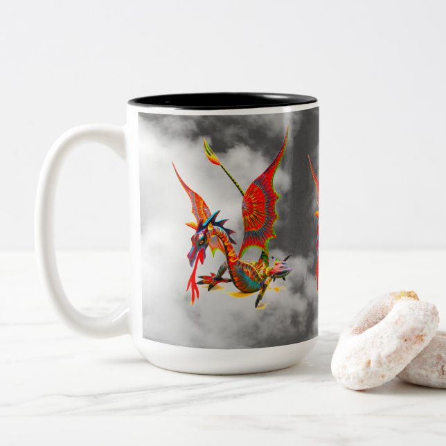 Caneca De Café Em Dois Tons Mug - 0110 - Dragão Vermelho (Com Donut)