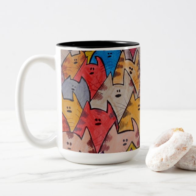 Caneca De Café Em Dois Tons Mug - 015 GATOS (Com Donut)