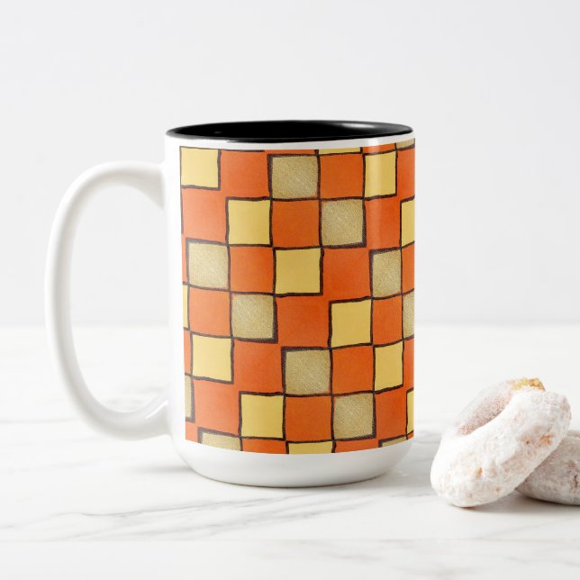 Caneca De Café Em Dois Tons Mug - 103 - Laranja e Amarelo (Com Donut)