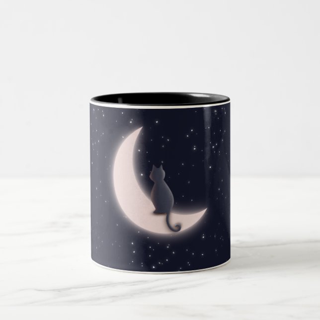 Caneca De Café Em Dois Tons mug cat  on moonlight (Centro)