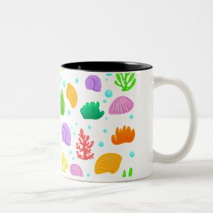 Caneca De Café Em Dois Tons Mug Colorida Marine Life - Algae, Coral e Conchas