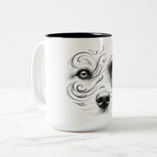 Caneca De Café Em Dois Tons Mug com cão e rosto humano