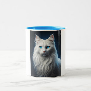 Caneca De Café Em Dois Tons Mug com gato branco com olhos azuis