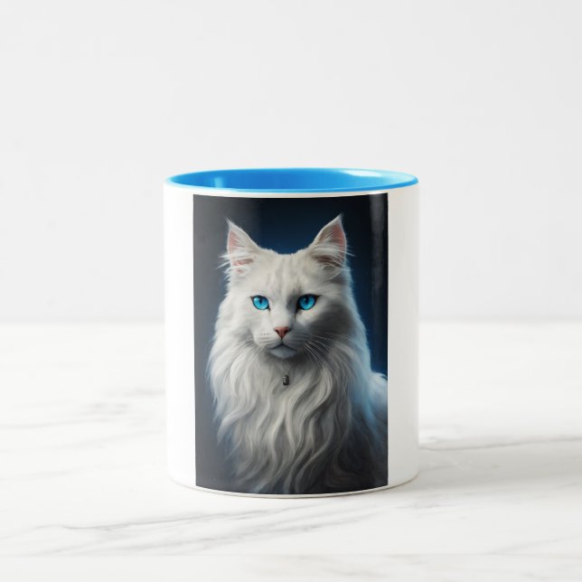 Caneca De Café Em Dois Tons Mug com gato branco com olhos azuis (Centro)