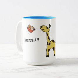Caneca De Café Em Dois Tons Mug com girafa e aves
