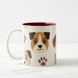 Caneca De Café Em Dois Tons Mug com o padrão da cara de cão fofo