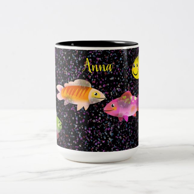 Caneca De Café Em Dois Tons Mug com peixes cômicos e divertidos (Centro)