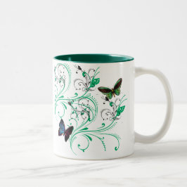 Caneca De Café Em Dois Tons Mug com Vinha e Belas Borboletas Verde