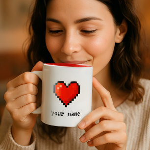 Caneca De Café Em Dois Tons Mug de Arcade Cardíaca de Pixel Personalizado