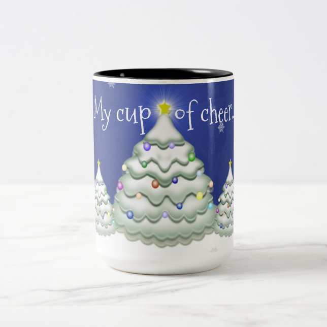 Caneca De Café Em Dois Tons Mug de árvore de Natal azul (Centro)