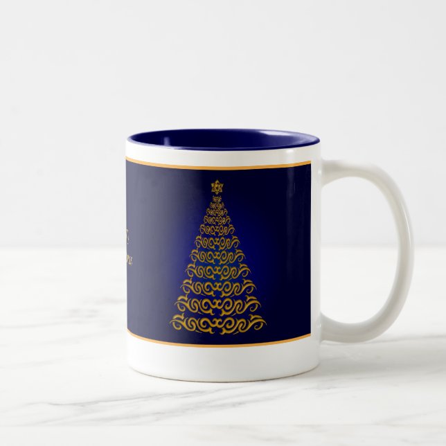 Caneca De Café Em Dois Tons Mug de Árvore de Natal Azul (Direita)