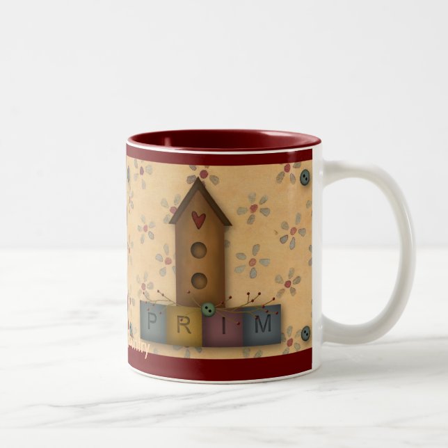 Caneca De Café Em Dois Tons Mug de Birdhouse Primitivo (Direita)