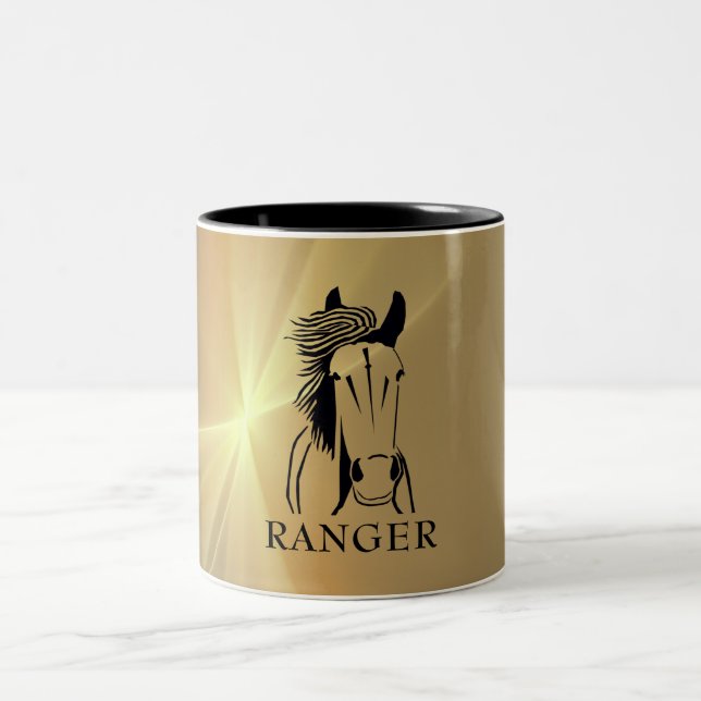 Caneca De Café Em Dois Tons Mug de Cavalo Artístico Personalizável (Centro)