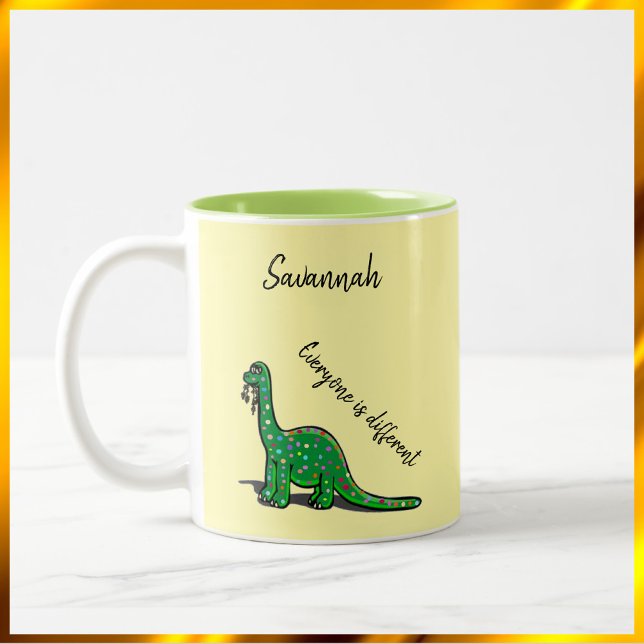 Caneca De Café Em Dois Tons Mug de Dinossauro Amarelo e Verde (Criador carregado)