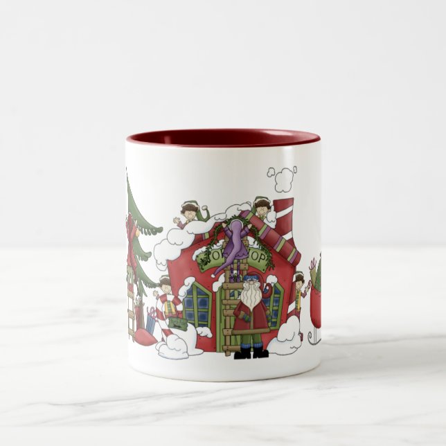 Caneca De Café Em Dois Tons Mug de Feriado de Workshop para papais noeis (Centro)