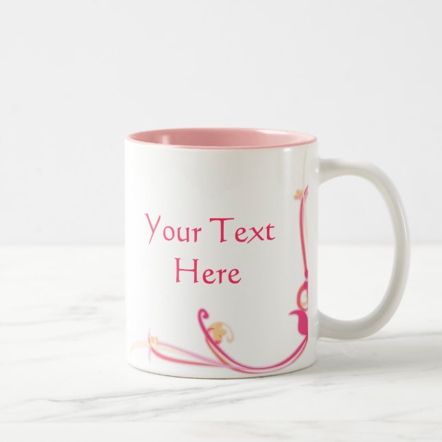 Caneca De Café Em Dois Tons Mug de Flor Rosa Personalizável (Direita)