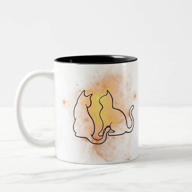 Caneca De Café Em Dois Tons Mug de Gato de Aquarela (Esquerda)